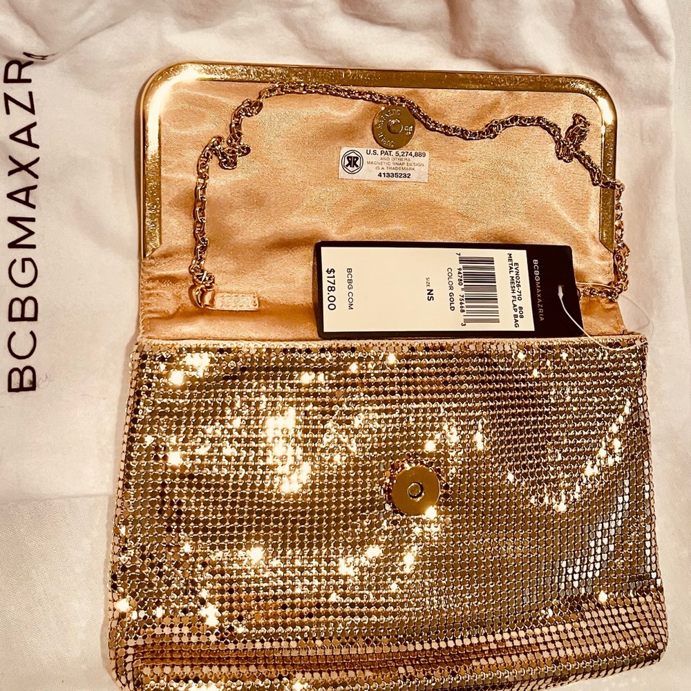 BCBGMAXAZRIA Brand New(NWT) Women’s Formal Metal Mesh Flap Bag w/Chain $85